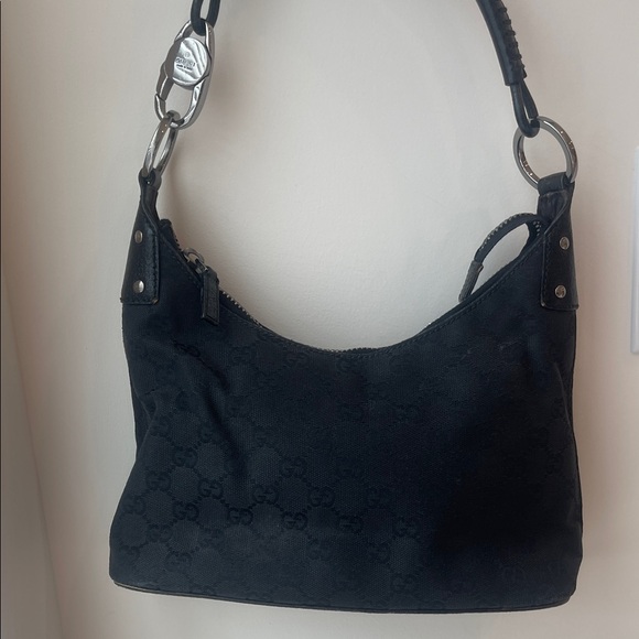 Gucci vintage 115002 Black canvas Shoulder Bag with silver hardware authentic - Picture 1 of 12